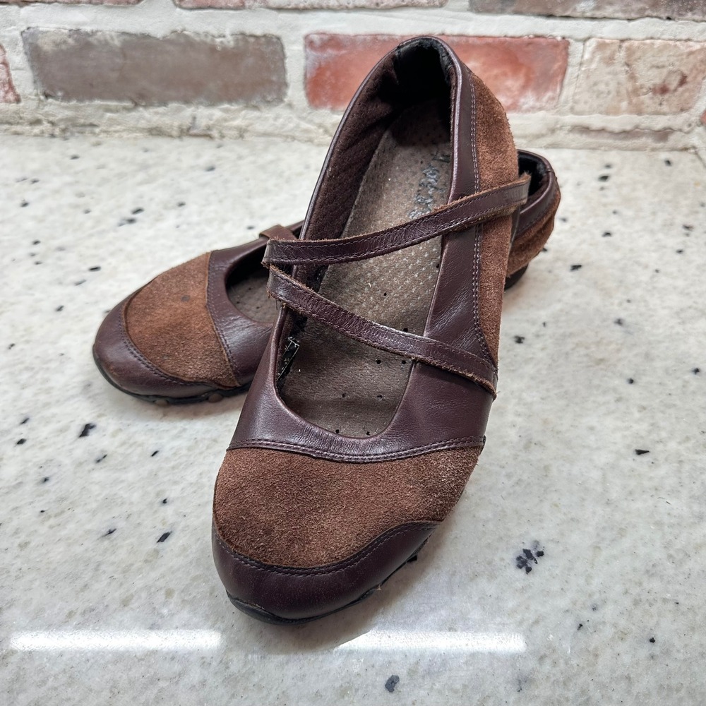 Skechers Mary Jane Bikers Shoes Women Brown Leather Suede Strappy Comfort Y2K 8